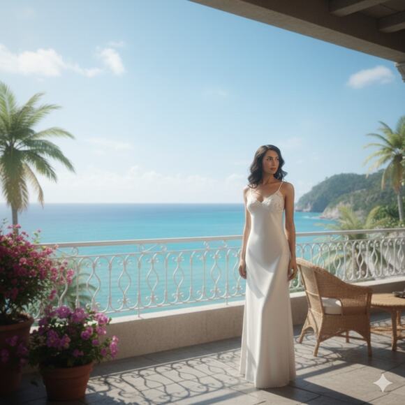 Vtg 100% Pure Silk Slip Night Gown M Ivory Lace Hand Embroidered Coquette Bridal - Picture 2 of 16